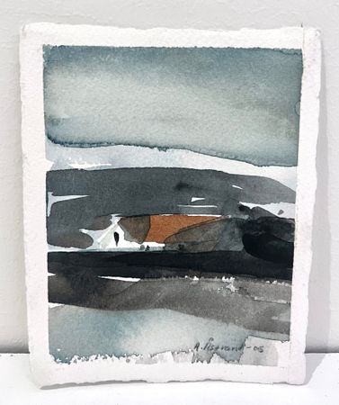 "Landskap med hus" Akvarell av Anders Åstrand. 10,5x13,5 cm