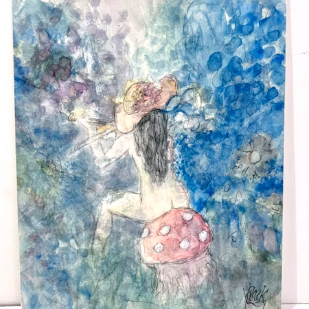 "Nymfens melodi" Akvarell av Kjell Dack. 19,5x24,5 cm