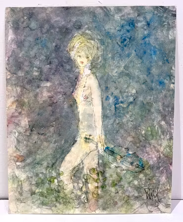 "Nymfen skådad" Akvarell av Kjell Dack. 19,5x24,5 cm