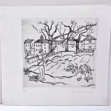 Etsning av Astri Bergman Taube. 42,5x39 cm