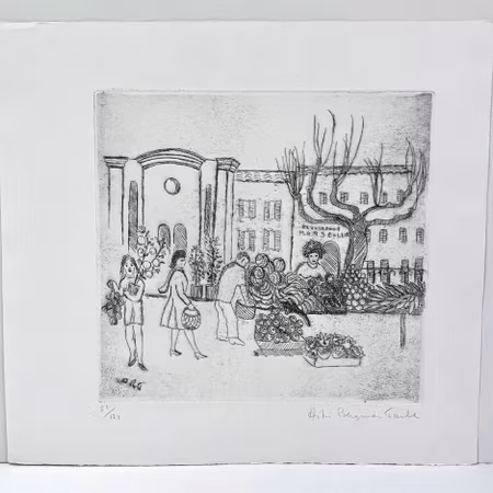 Etsning av Astri Bergman Taube. 42,5x39 cm