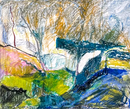 Sten Lindholm – Höst, blandteknik på papper