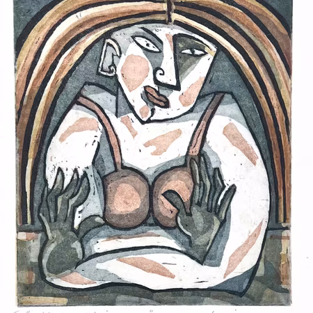 "Clairvoyant" Etsning av Aino Myllykangas. 30,5x35,5