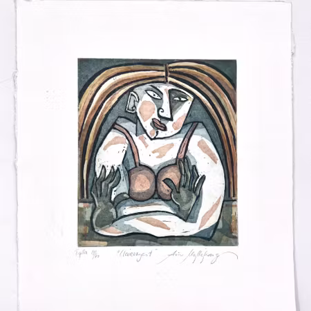 "Clairvoyant" Etsning av Aino Myllykangas. 30,5x35,5