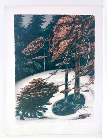 "Första snön" Litografi av Bernt Jonasson. 55x72,5 cm