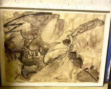 "Aktivitet " Blandteknik på papper av Ivan Rodell 113x85 cm