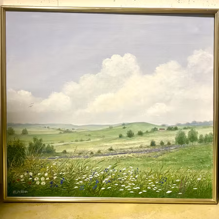 "Böljande Landskap" Olja på duk av Arnold Lindblom. 104x95 cm