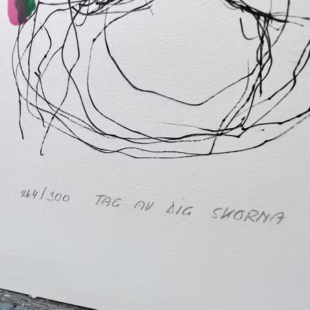 Stig Deteste, "Tag av dig skorna", Färglitografi, signerad och numrerad 264/300.