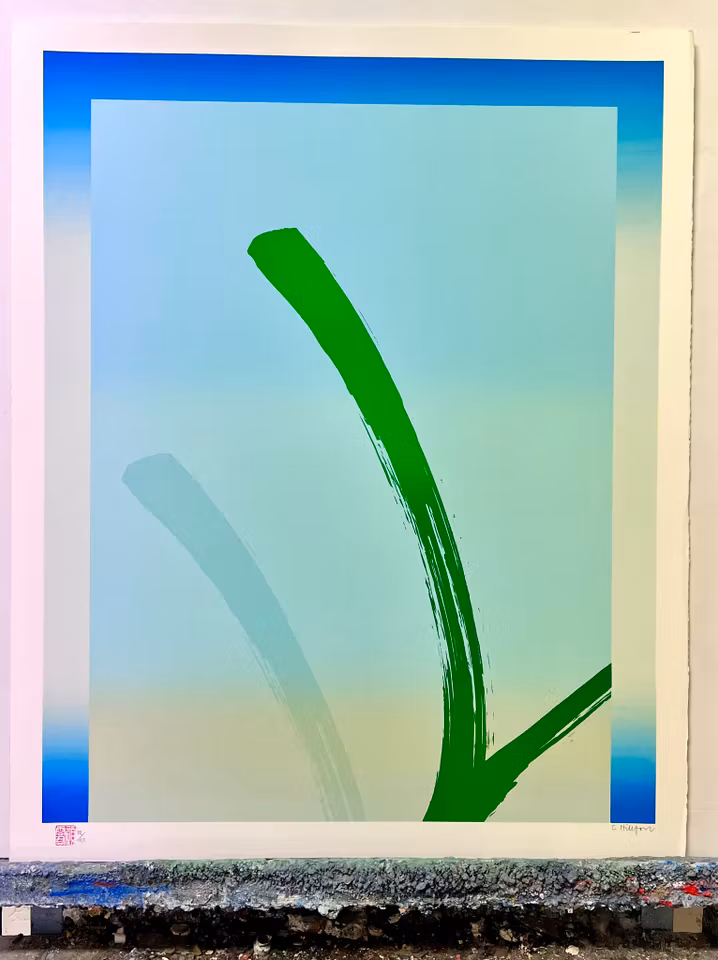 Curt Hillfon, färglitografi, "Komposition", bladstorlek 78x63cm.