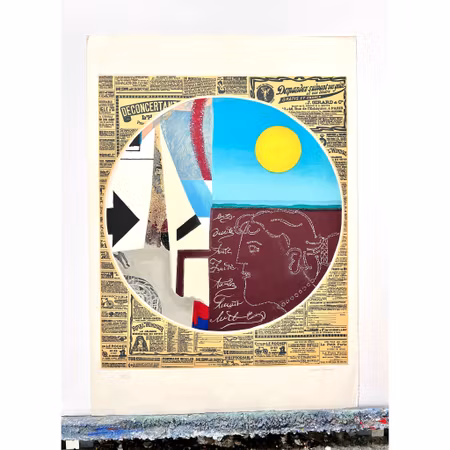 Max Papart, Färgetsning, "Komposition med cirkel", 54x76 cm.