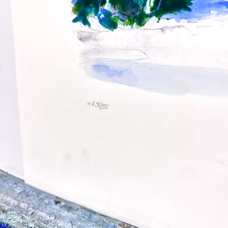 Evy Låås, färglitografi, signerad "Vinteräng", bladstorlek 74 x 60 cm.