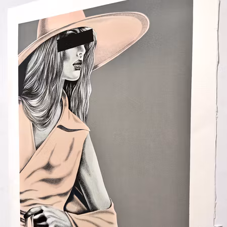 Thomas Hafström, färglitografi, "Mrs X, Orange" 60 x 74 cm.