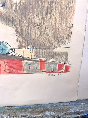 Gustav Bolin, färglitografi, signerad och markerad E.A  "Fåglar", bladstorlek 56 x 65 cm.