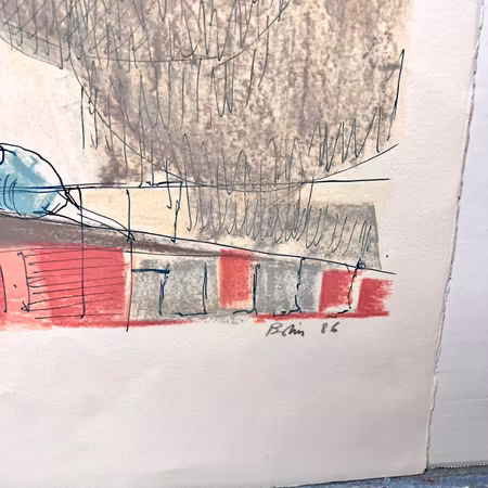 Gustav Bolin, färglitografi, signerad och markerad E.A  "Fåglar", bladstorlek 56 x 65 cm.