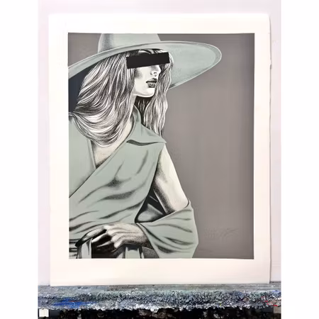 Thomas Hafström, färglitografi, "Mrs X, Blue" 60 x 74 cm.