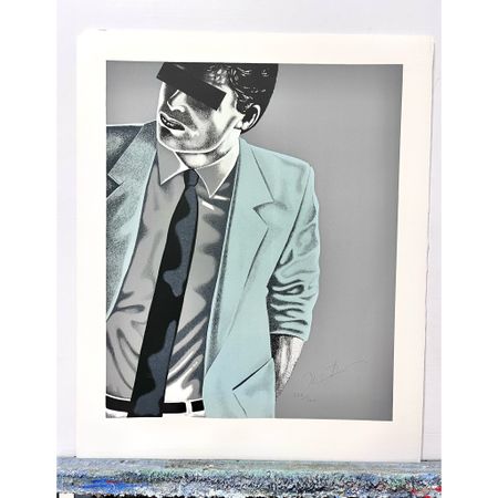 Thomas Hafström, färglitografi, "Mr X, Blue" 60 x 74 cm.