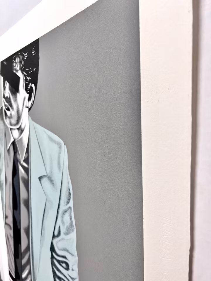 Thomas Hafström, färglitografi, "Mr X, Blue" 60 x 74 cm.