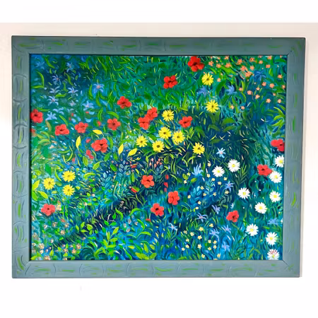 "Blomsteräng" Olja på duk av Stefan W. Igelström. 94x114 cm