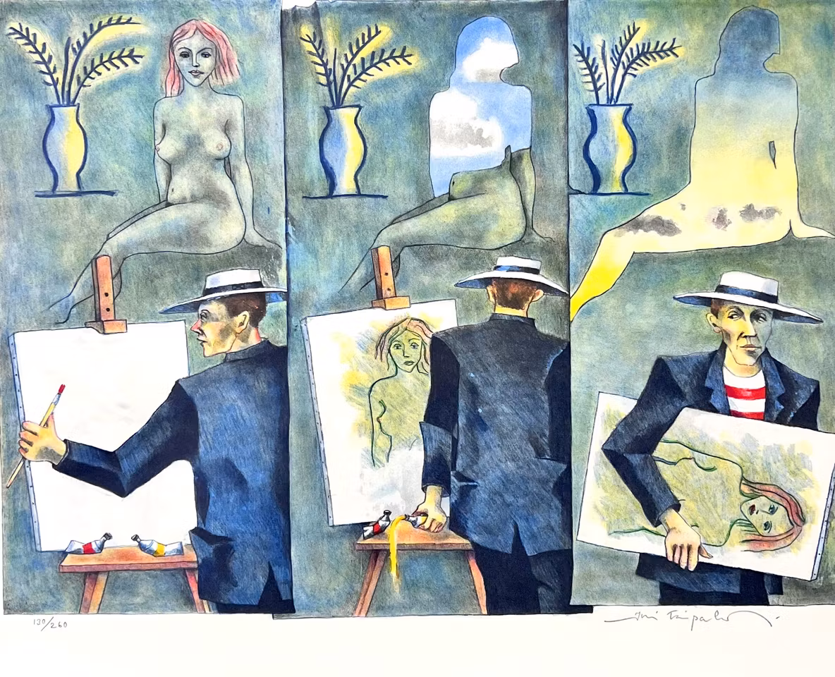 Jussi Taipaleenmäki, Litografi, "Felicia Adjö" 56 x 43,5 cm