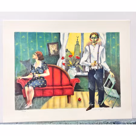Jussi Taipaleenmäki, Litografi, "Polaren Per är kärlekskrank" 56 x 43,5 cm