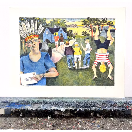 Jussi Taipaleenmäki, Litografi, "Brev från kolonien" 56 x 43,5 cm