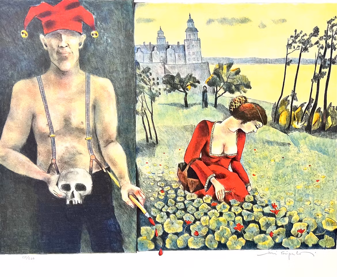 Jussi Taipaleenmäki, Litografi, "Ofelia plockar krasse" 56 x 43,5 cm