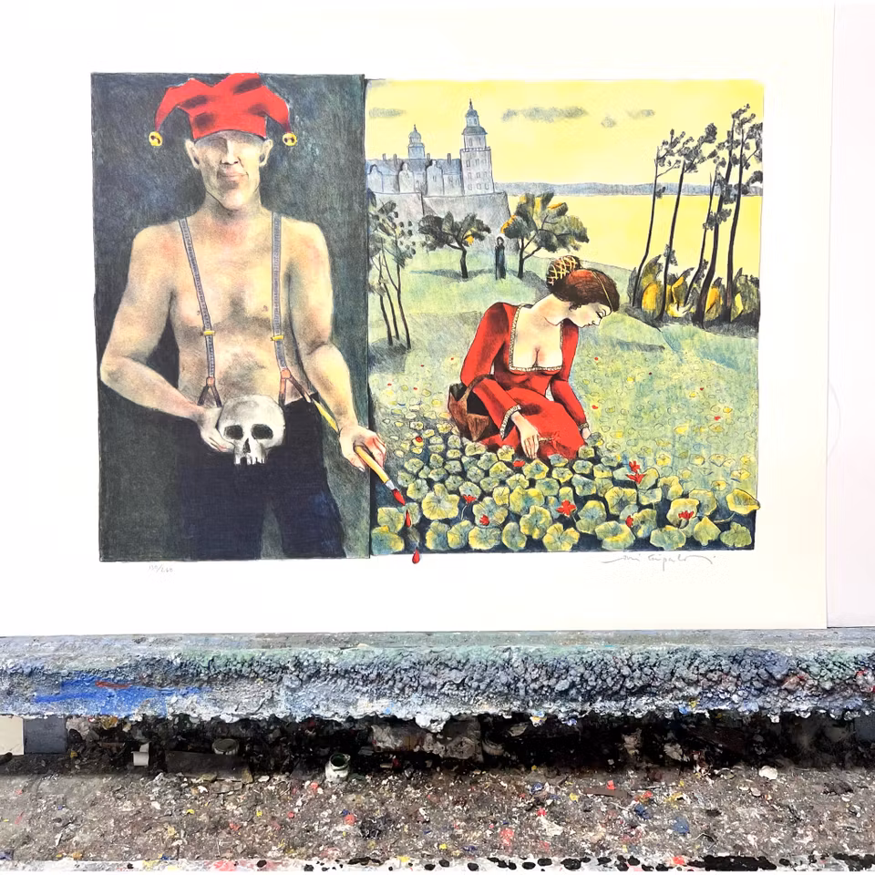 Jussi Taipaleenmäki, Litografi, "Ofelia plockar krasse" 56 x 43,5 cm