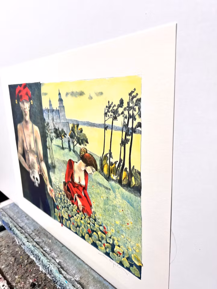 Jussi Taipaleenmäki, Litografi, "Ofelia plockar krasse" 56 x 43,5 cm