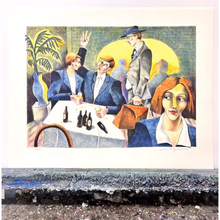 Jussi Taipaleenmäki, Litografi, "Polaren Pär på socialen" 56 x 43,5 cm