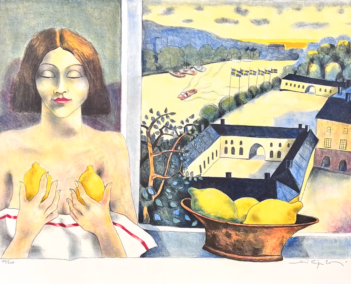 Jussi Taipaleenmäki, Litografi, "Grimasch om morgonen" 56 x 43,5 cm