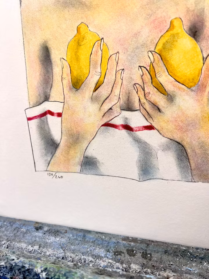 Jussi Taipaleenmäki, Litografi, "Grimasch om morgonen" 56 x 43,5 cm