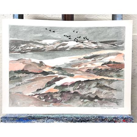 Bengt Andersson Råssbyn , färglitografi, "Vintervy" 74,5x54 cm