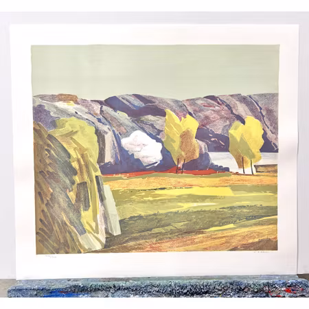Lars Andersson Bjönni, färglitografi, "Vår på Orust", bladstorlek 71 x 63 cm.