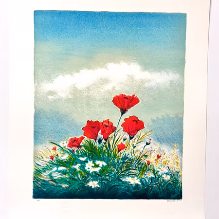 Arnold Lindblom, färglitografi, "Vårblom" 53x43,5 cm