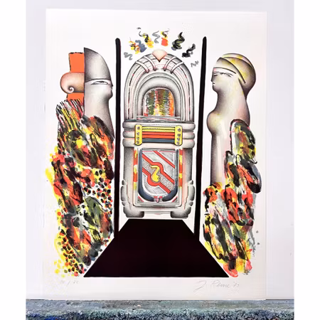 "Jukebox" färglitografi, Jörg Remé, 50x64 cm