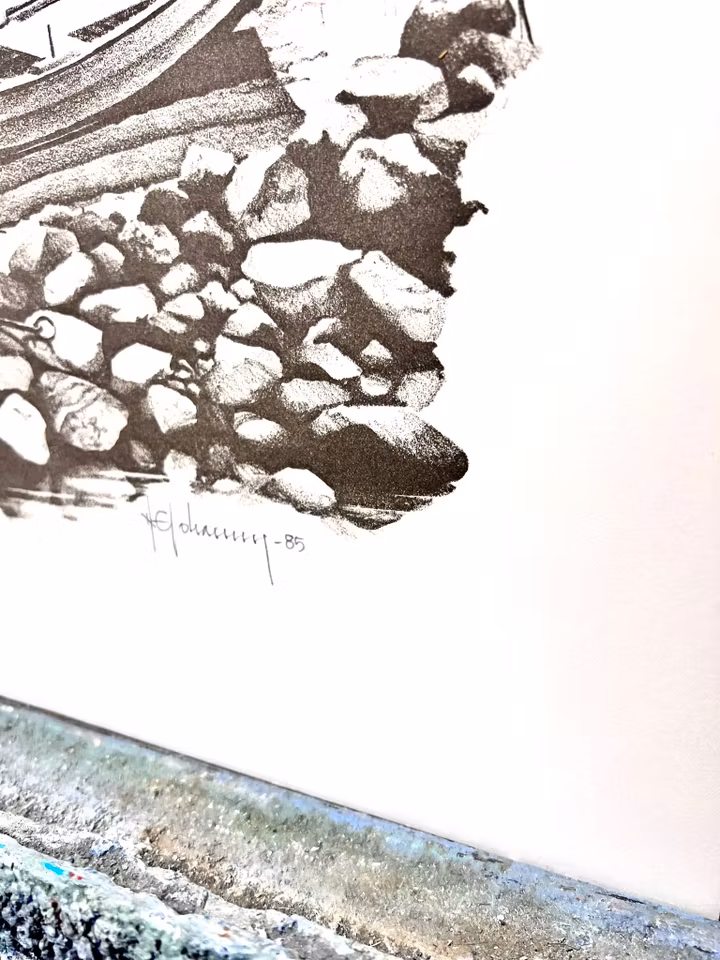 Nils Erik Johansson, Litografi, signerad "Förtöjd", 49x40 cm.