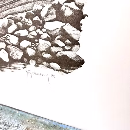 Nils Erik Johansson, Litografi, signerad "Förtöjd", 49x40 cm.