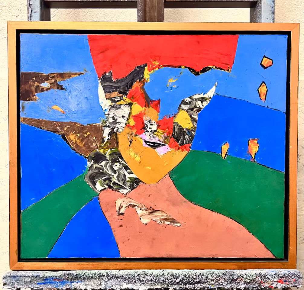 "Mermaid", Olja på duk av Lajos Flesser. 70x62 cm