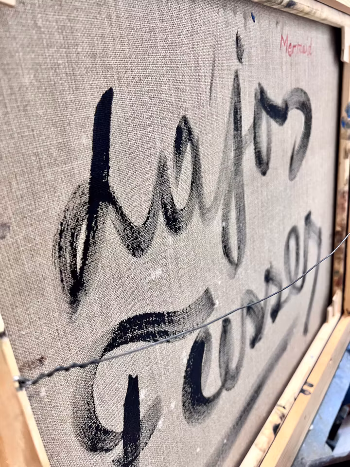 "Mermaid", Olja på duk av Lajos Flesser. 70x62 cm