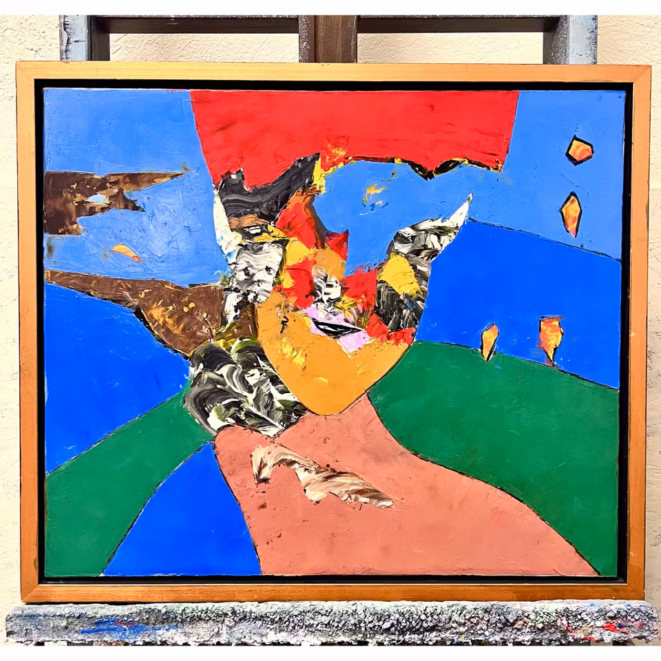 "Mermaid", Olja på duk av Lajos Flesser. 70x62 cm