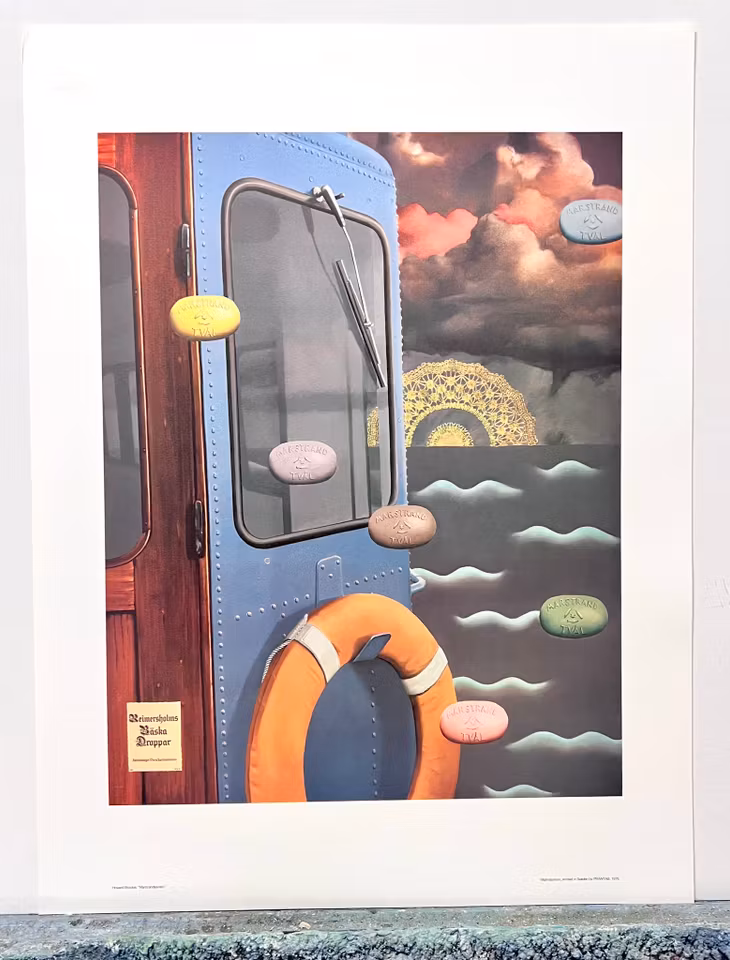 "Bäska Droppar" Reproduktion av Howard Brookes ur Marstrandssviten. 45x60 cm