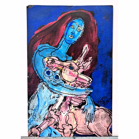 "Med hennes föl" Akvarell av Uffe B. 16x25 cm