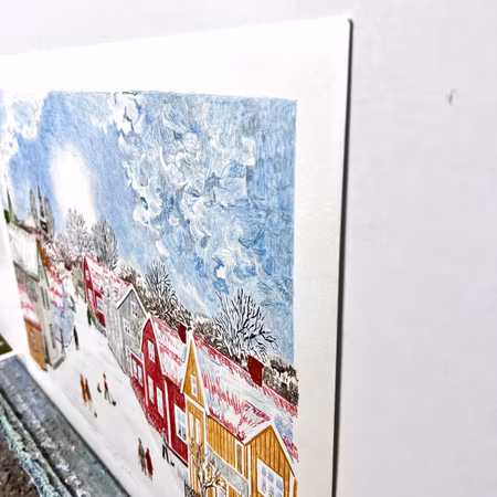 "Motiv från ett vintrigt Trosa". Litografi av Curt Sjöberg. 61x45 cm