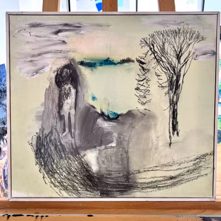 "Synens Stig" Olja på duk av Anneli Nise. 48x43 cm