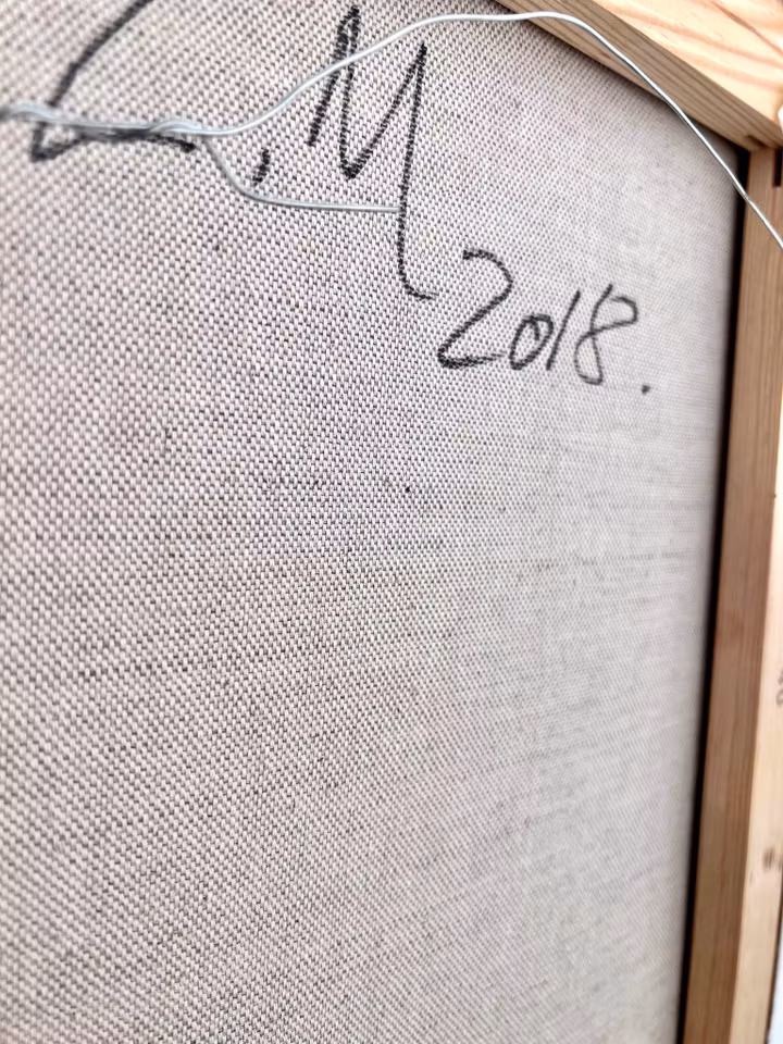 "God is a Lefthand 01". Akryl på duk av Lin Mo. 30x40 cm