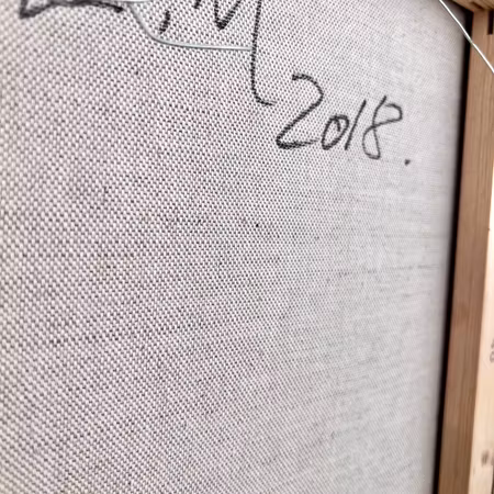 "God is a Lefthand 01". Akryl på duk av Lin Mo. 30x40 cm