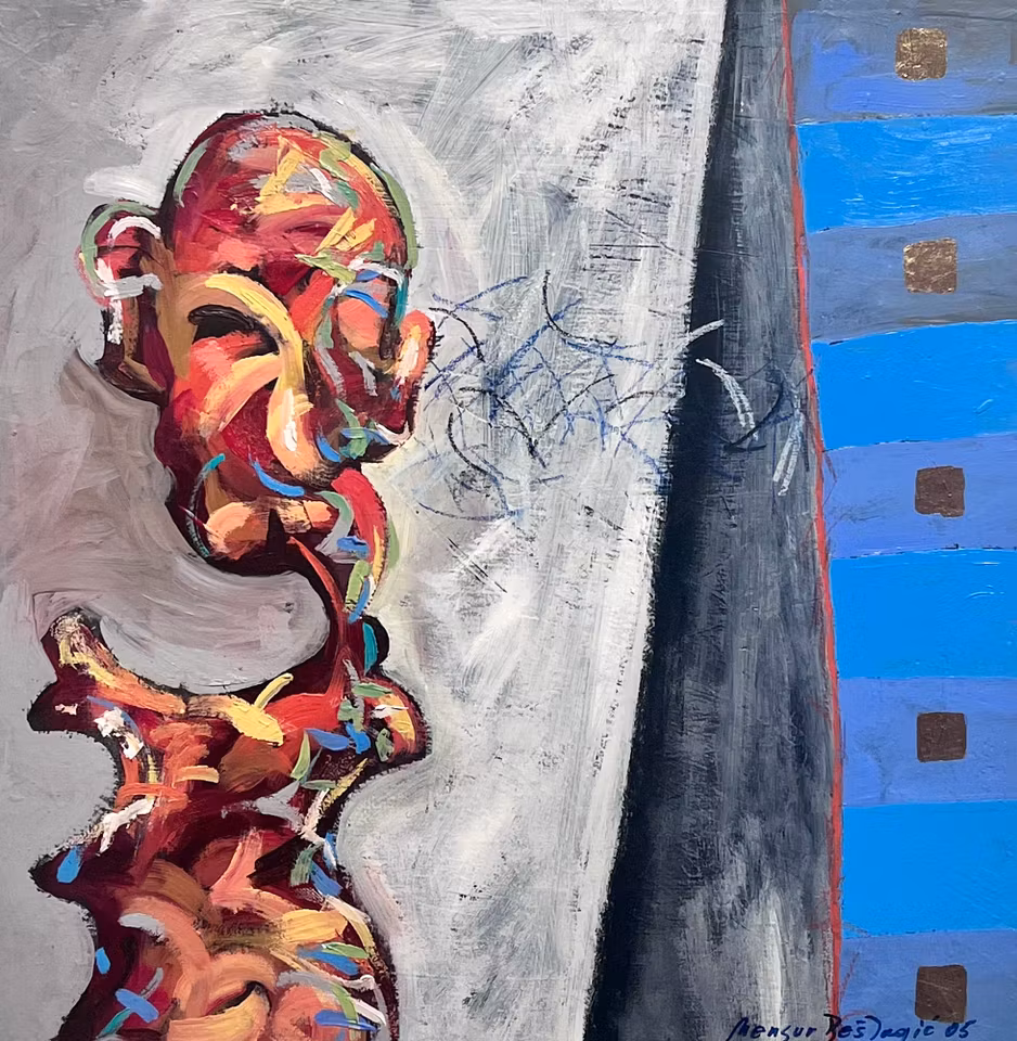 "Komposition med man" Originalmålning av Mensur Beslagic. 50x50 cm