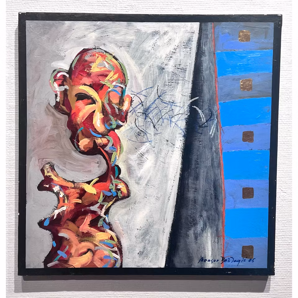 "Komposition med man" Originalmålning av Mensur Beslagic. 50x50 cm