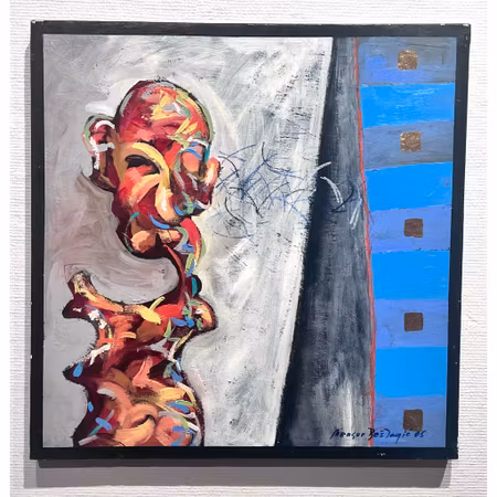"Komposition med man" Originalmålning av Mensur Beslagic. 50x50 cm
