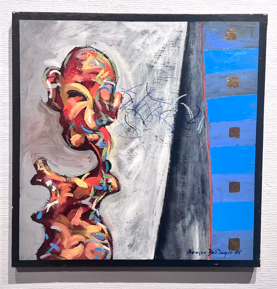 "Komposition med man" Originalmålning av Mensur Beslagic. 50x50 cm